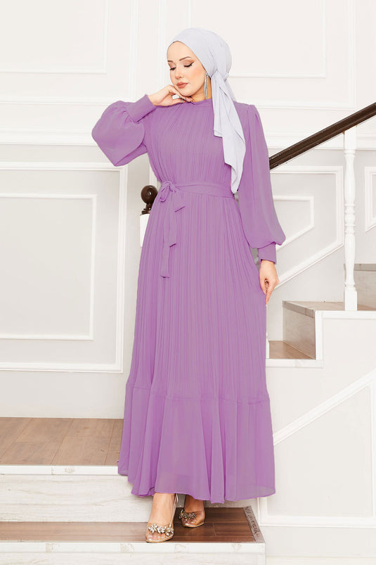 Robe de soirée hijab à manches en organza rose