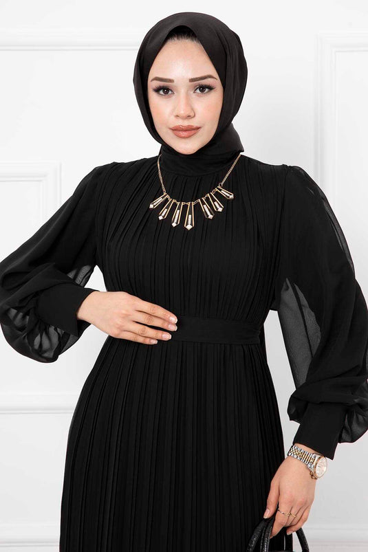 Robe de soirée hijab en organza noire avec manches