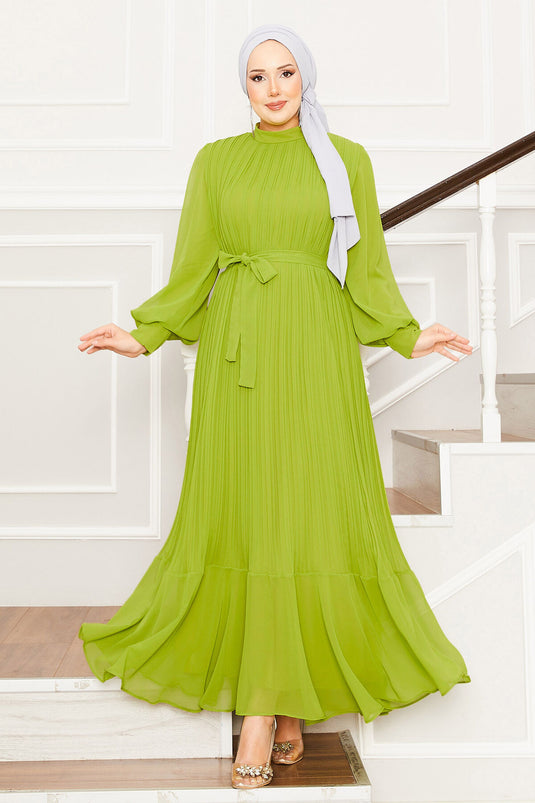 Robe de soirée hijab à manches en organza vert pétrole