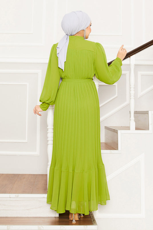 Robe de soirée hijab à manches en organza vert pétrole