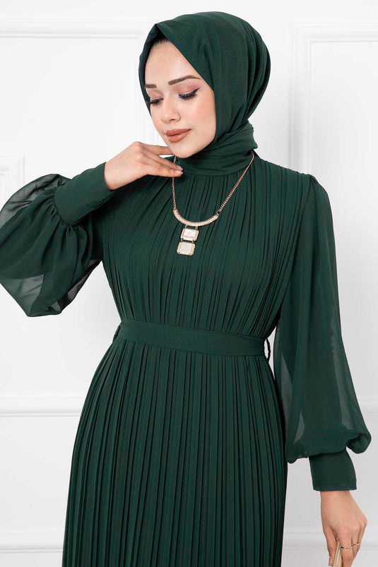 Robe de soirée hijab en organza avec manches émeraude