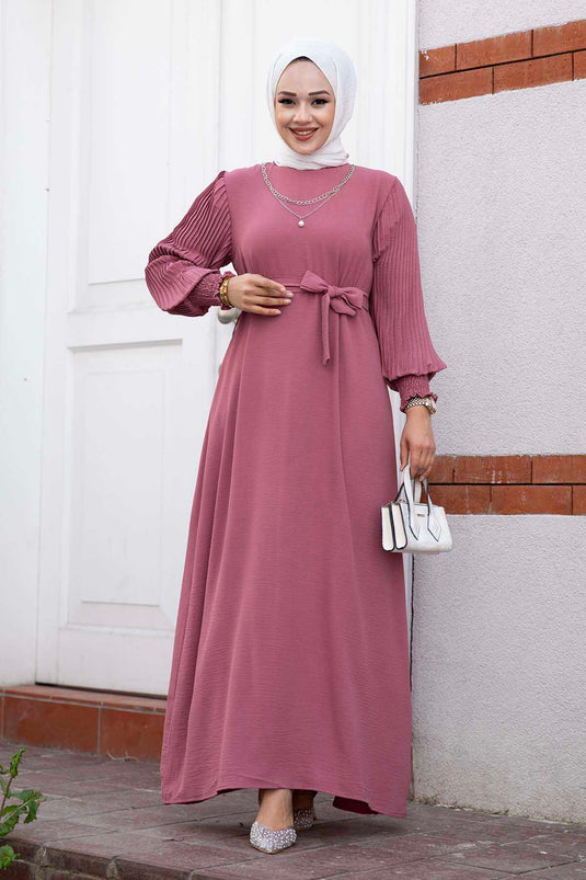 Robe Hijab Manches Plissées Rose Séchée