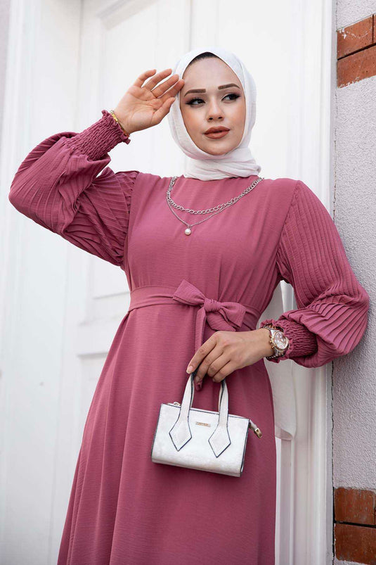 Robe Hijab Manches Plissées Rose Séchée