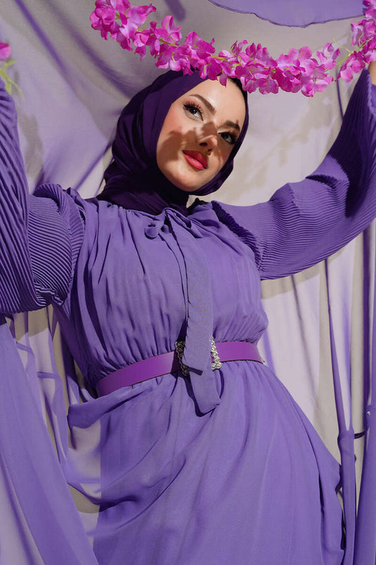 Robe Manches Plissées Lilas