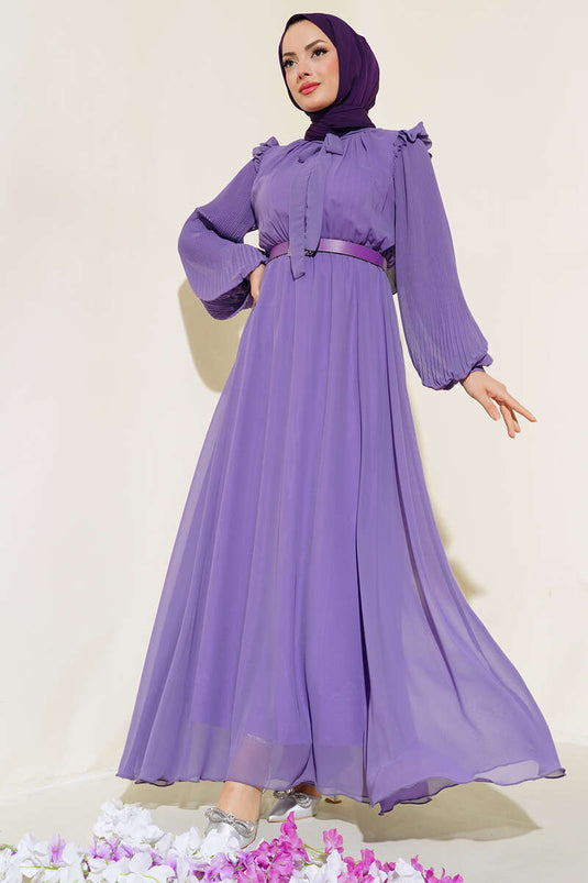 Robe Manches Plissées Lilas