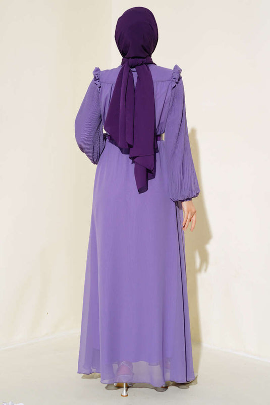 Robe Manches Plissées Lilas