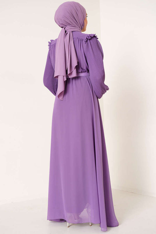 Robe Manches Plissées Lilas