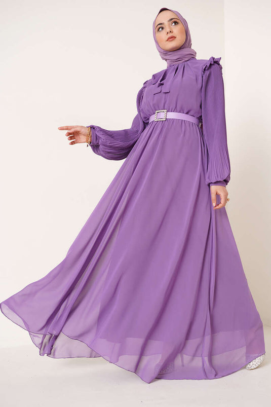 Robe Manches Plissées Lilas