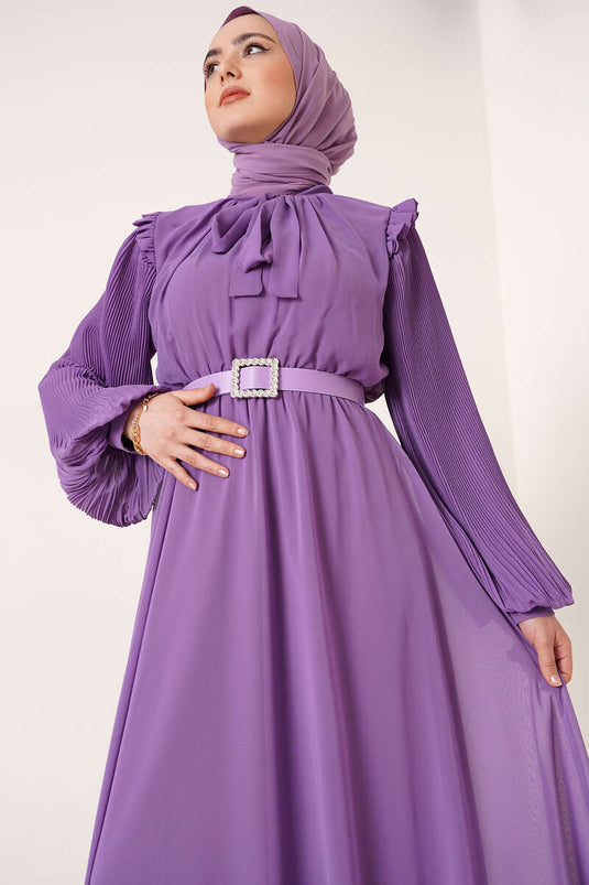 Robe Manches Plissées Lilas