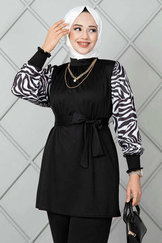 Abito Hijab con motivo zebrato Nero Bianco