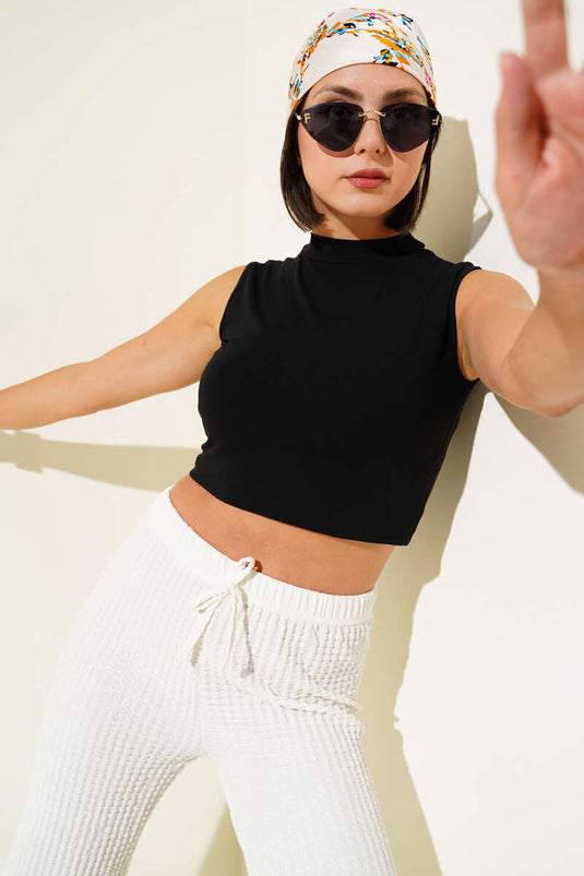 Body senza maniche a collo alto, nero