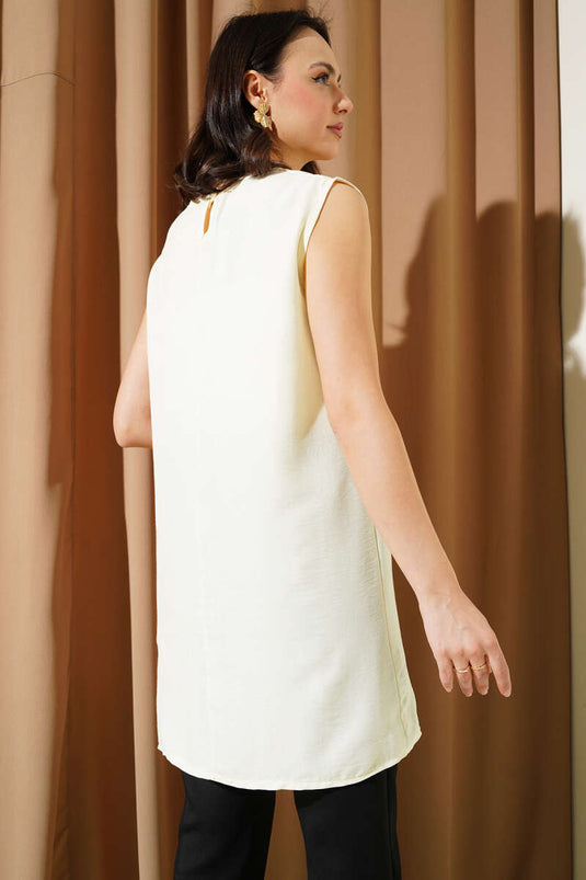 Kolsuz Bisiklet Yaka Uzun İçlik Ekru