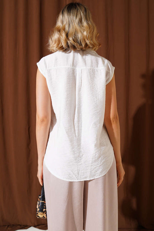 Camicia senza maniche con doppie tasche sul petto, bianca