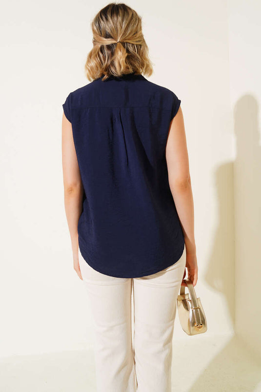 Kolsuz Çift Göğüs Cepli Gömlek Lacivert