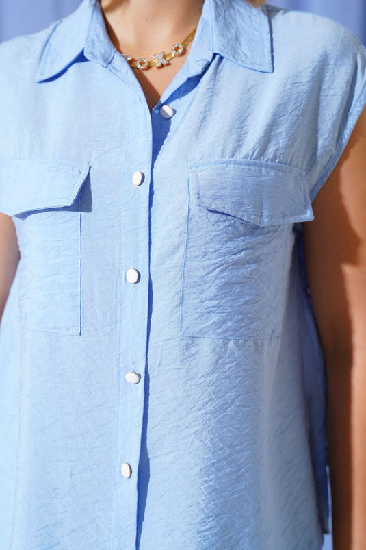 Chemise sans manches à double poche poitrine, bleue