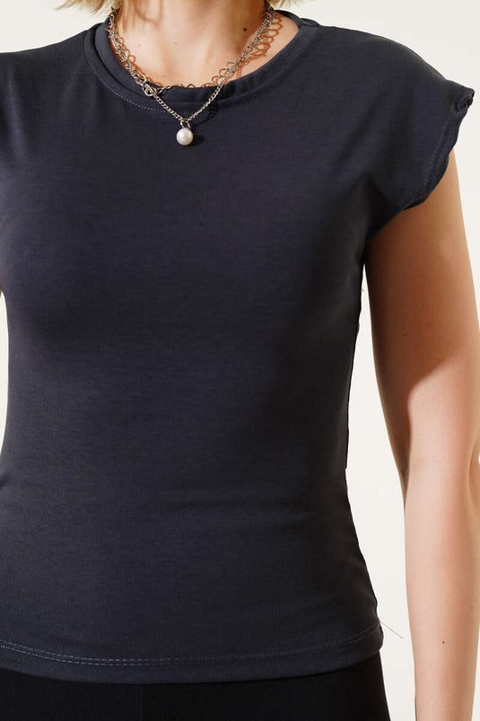 Camicetta in velluto a coste senza maniche color fumo