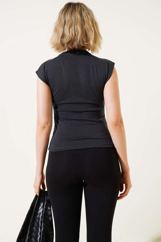 Camicetta in velluto a coste senza maniche color fumo