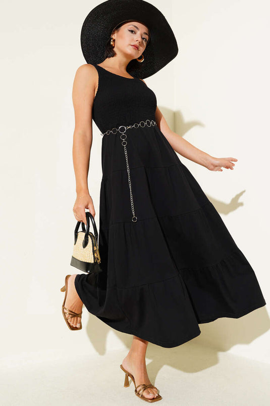 Kolsuz Gipeli Kat Elbise Siyah