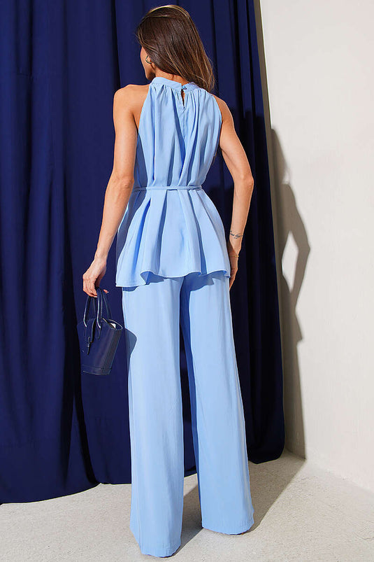 Sleeveless String-Tied Two-Piece Set Baby Blue