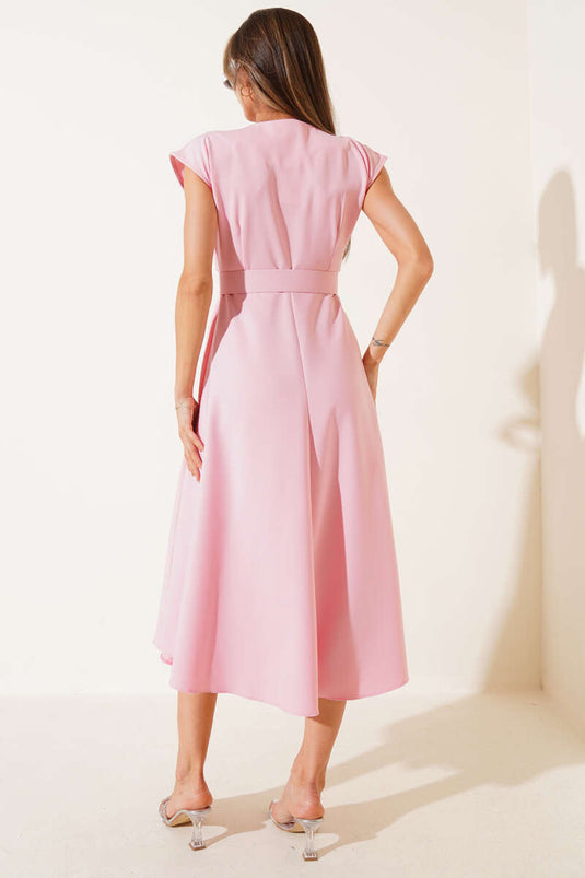 Abito senza maniche con cintura e dettagli con pinces, rosa