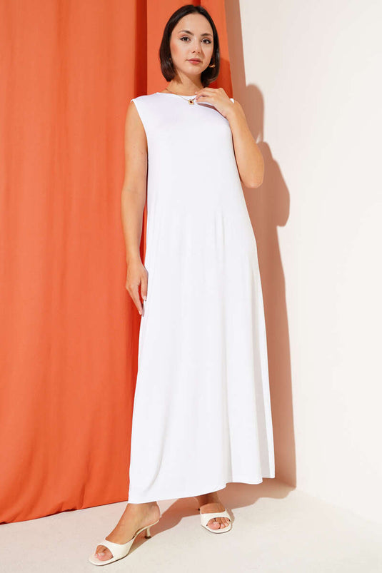 Ärmelloses, langes Basic-Unterhemd, weiß