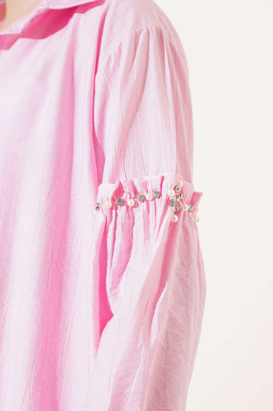 Pink Shirt with Pearl Detail on the Sleeve