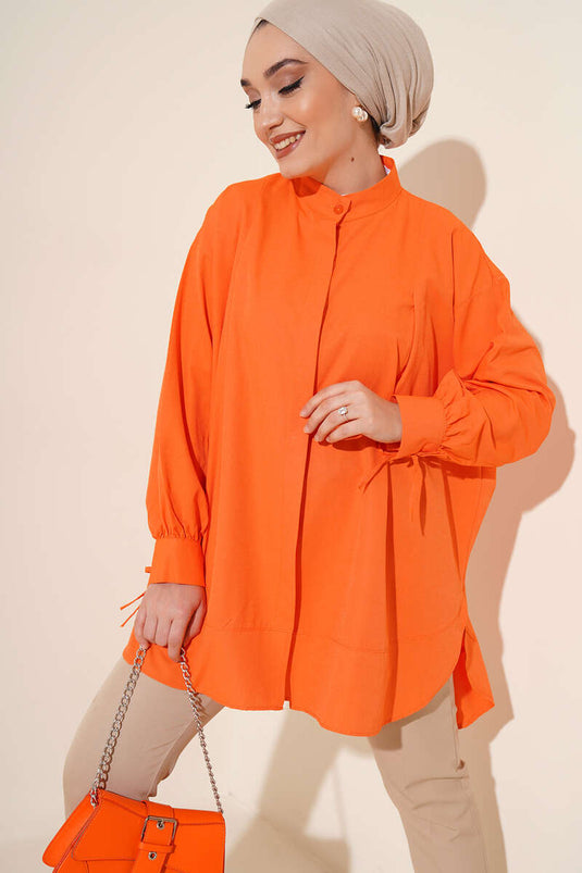 Orange Tunic with Tie-Up Sleeves and Slit