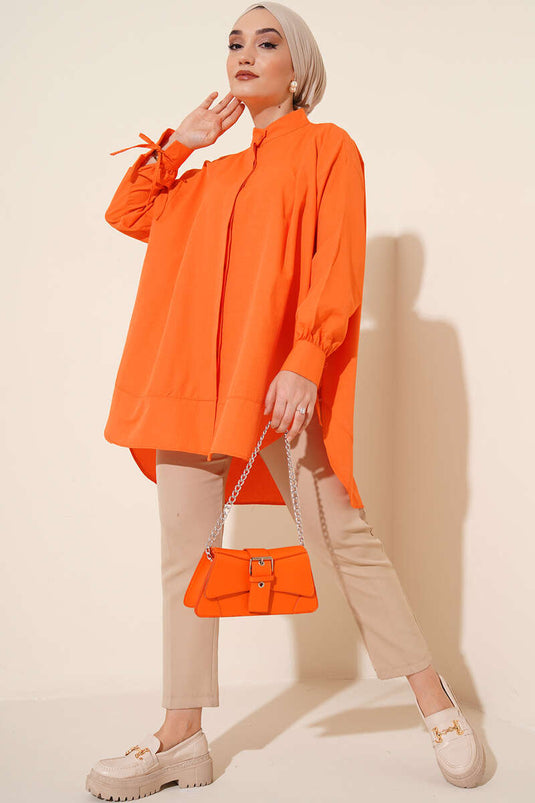 Orange Tunic with Tie-Up Sleeves and Slit