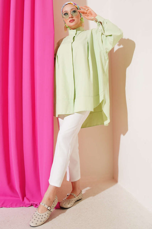 Geschlitzte Tunika mit Kordelzugärmeln, Aquagrün