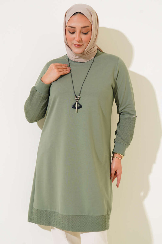 Tunique Grande Taille avec Collier Motif en Relief Menthe