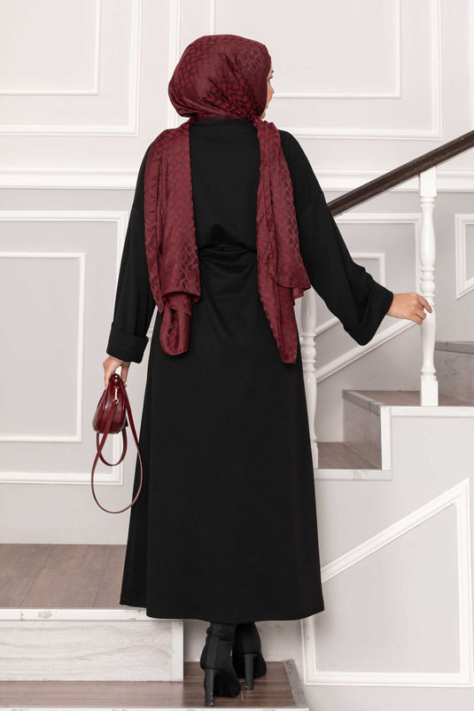 Oysho Kleid mit gefalteten Ärmeldetails und abnehmbarem Gürtel, Schwarz