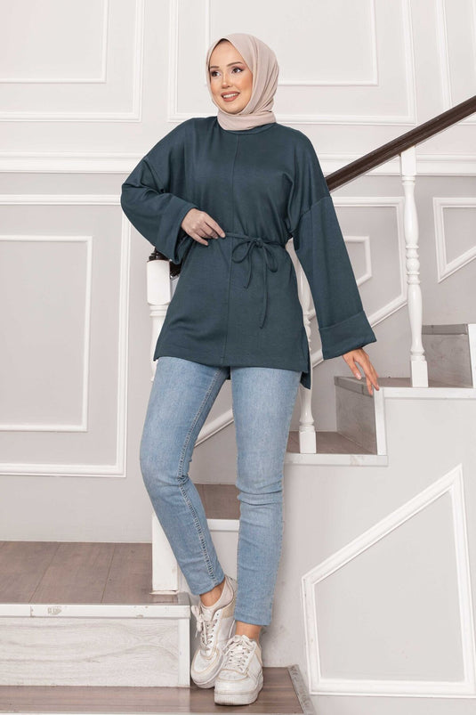 Tunique Oysho à manches repliées et ceinture, vert amande