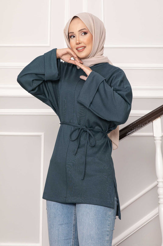 Tunique Oysho à manches repliées et ceinture, vert amande