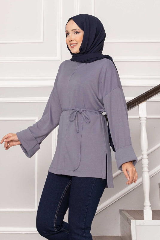 Tunique Oysho à manches repliées et ceinture, grise