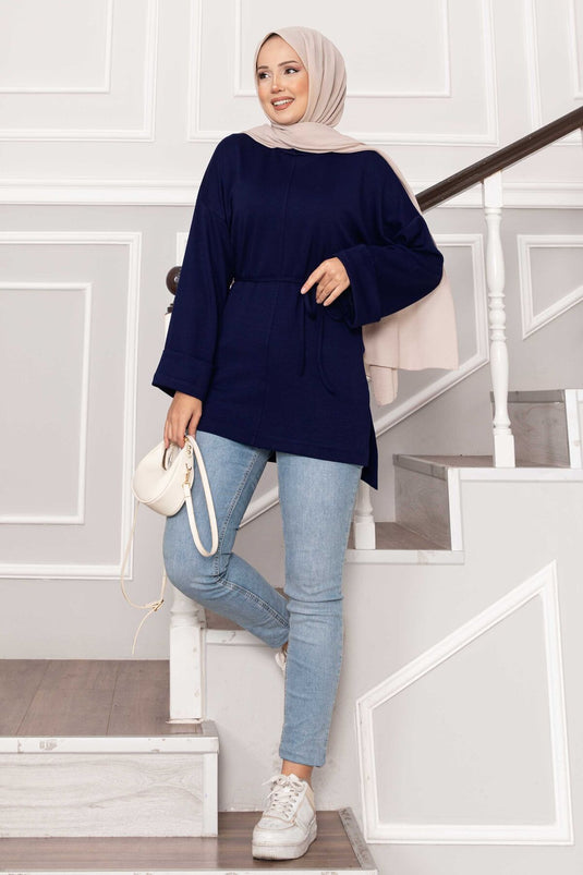 Tunique Oysho à manches repliées et ceinture, bleu marine