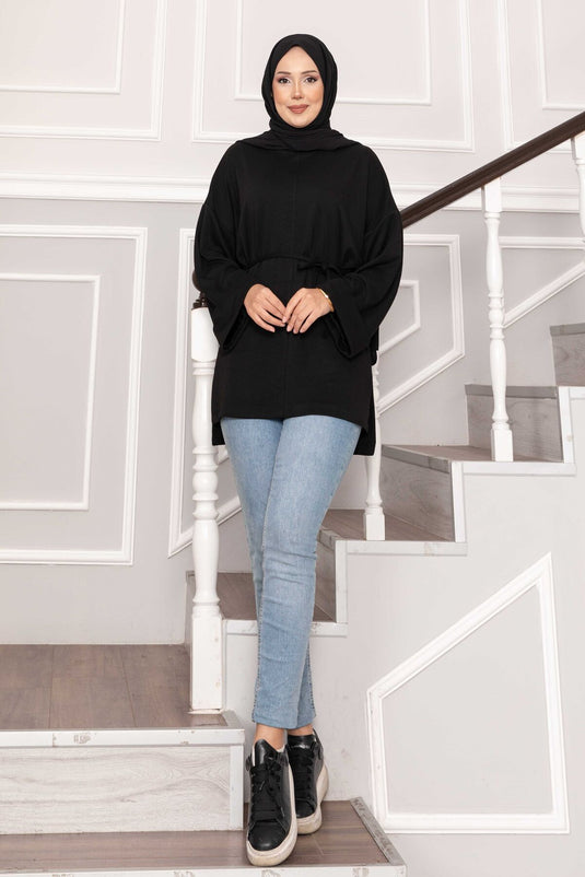 Tunique Oysho à manches repliées et ceinture, noire