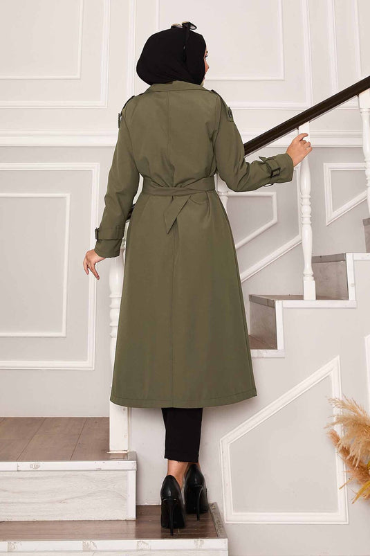 Kolu Kemer Detaylı Su Geçirmez Trenç Haki