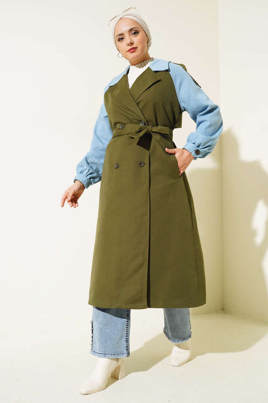 Trenchcoat Khaki mit Jeansärmeln