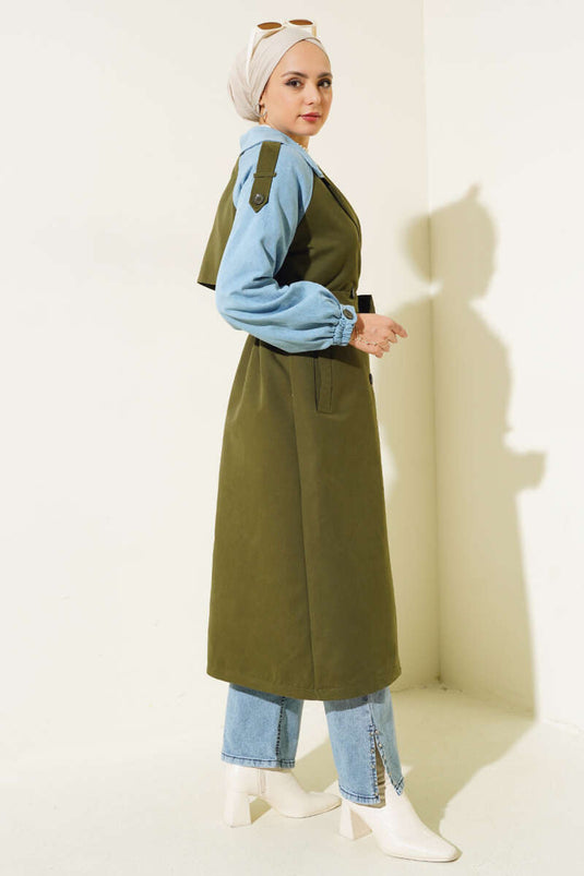 Sleeve Detail Trench Coat Khaki