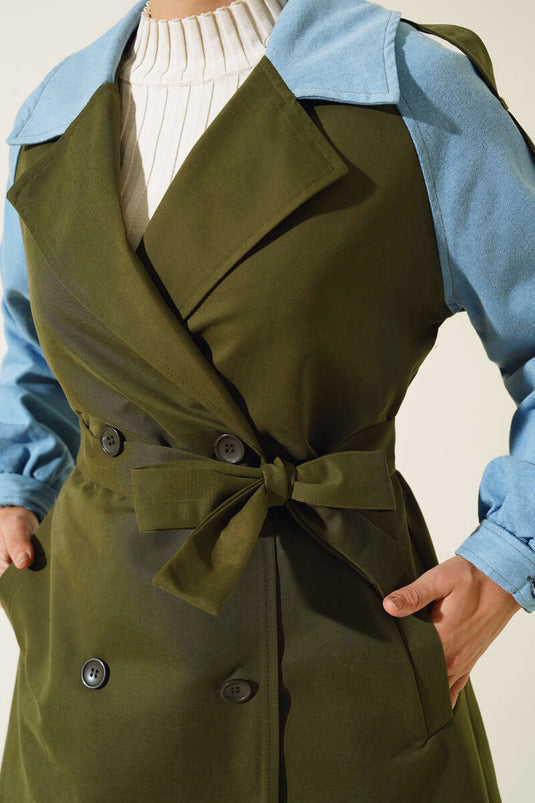 Sleeve Detail Trench Coat Khaki