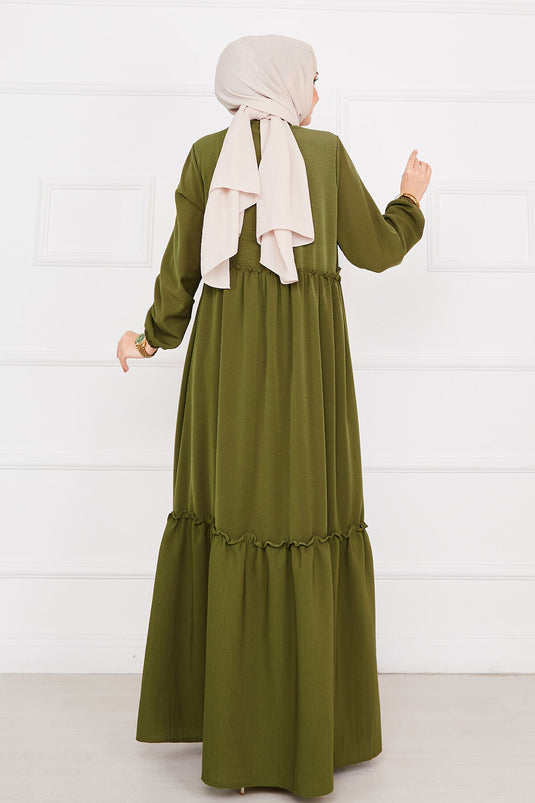 Elastische Ärmel Kordelzug Hijab Abaya Khaki