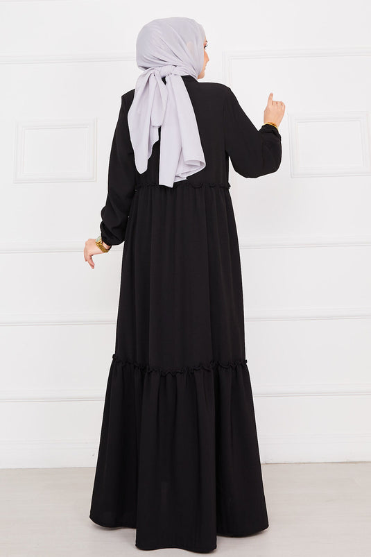 Abaya hijab froncée à manches élastiques noire