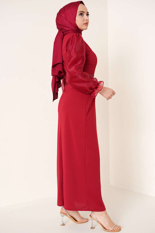 Robe Organza à Manches Rouge Claret