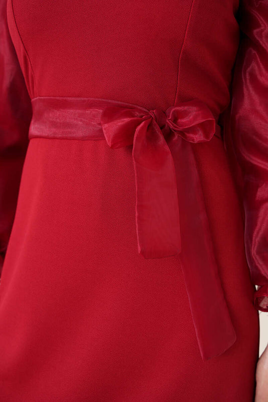 Robe Organza à Manches Rouge Claret