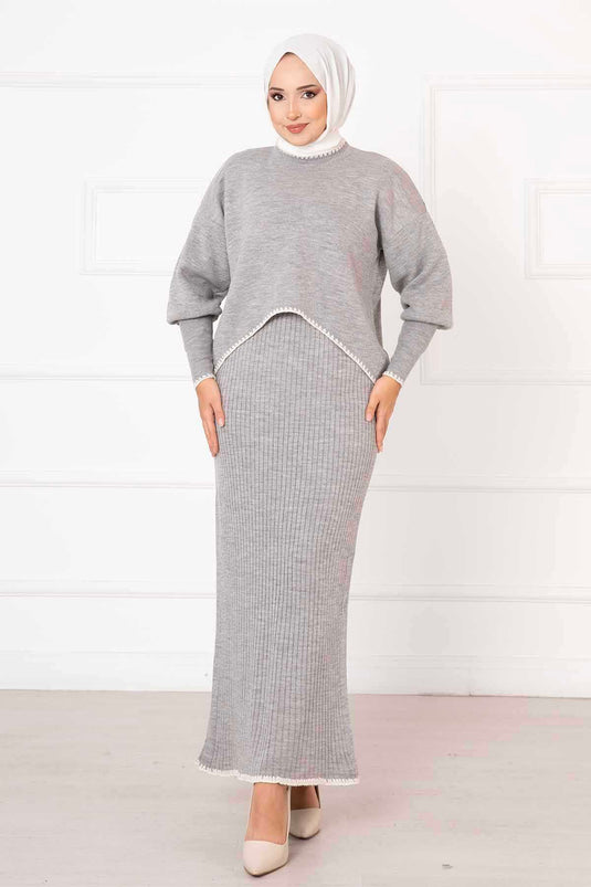 Kolu Ribbed Crop Two-Piece Set Light Gray