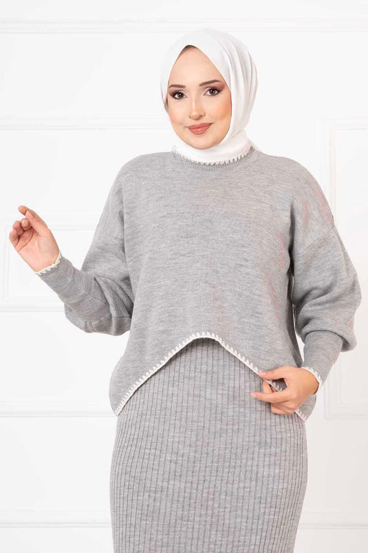 Kolu Ribbed Crop Two-Piece Set Light Gray