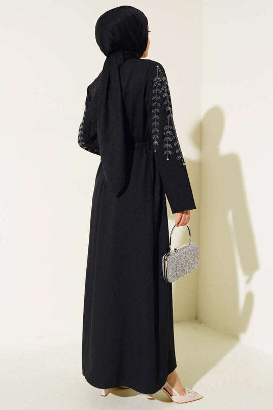 Abaya noire avec manches décorées de pierres