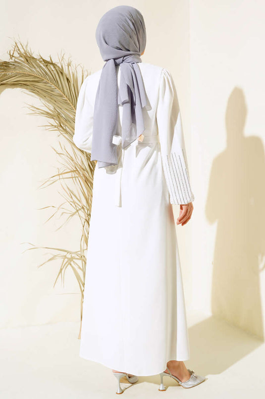 Stoned Jurk met riem Ecru