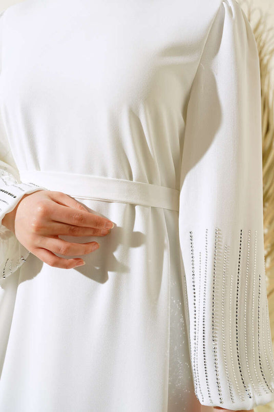 Stoned Jurk met riem Ecru