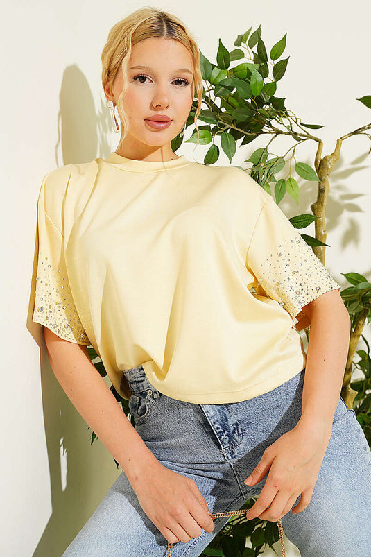Kolu Taşlı Loyşa T-shirt Sarı